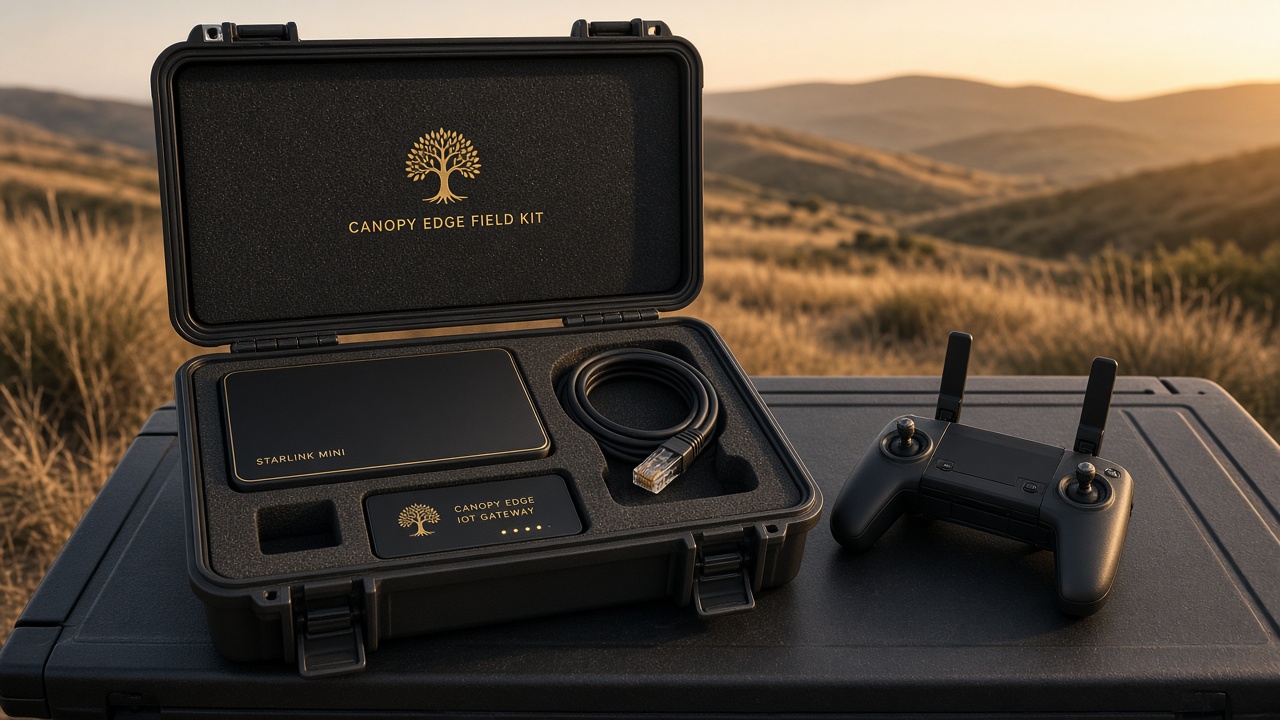 Proposed Canopy Edge Field Kit: Starlink Mini terminal and IoT gateway in a hard case.