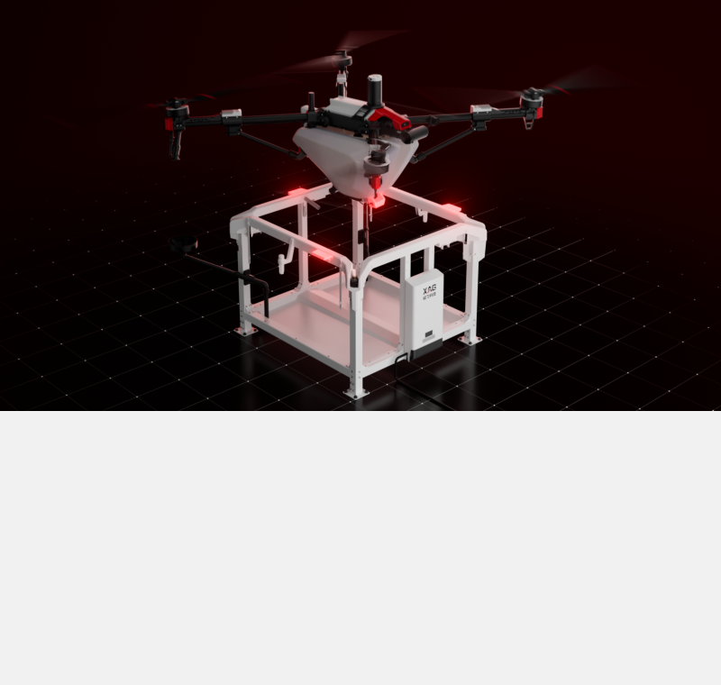 XAG XA1 agricultural unmanned airport with an X-series aircraft on the dock. Vendor product image.