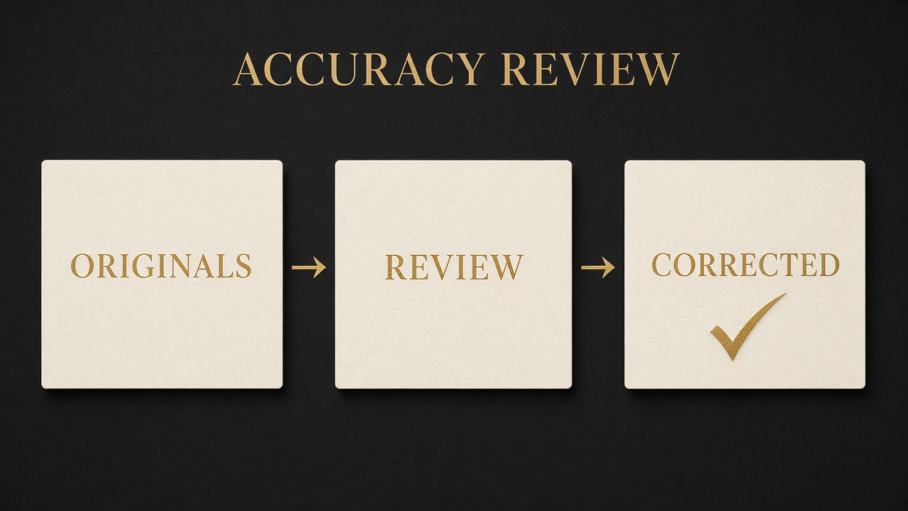 Accuracy merge: original claims reviewed into corrected document bodies.