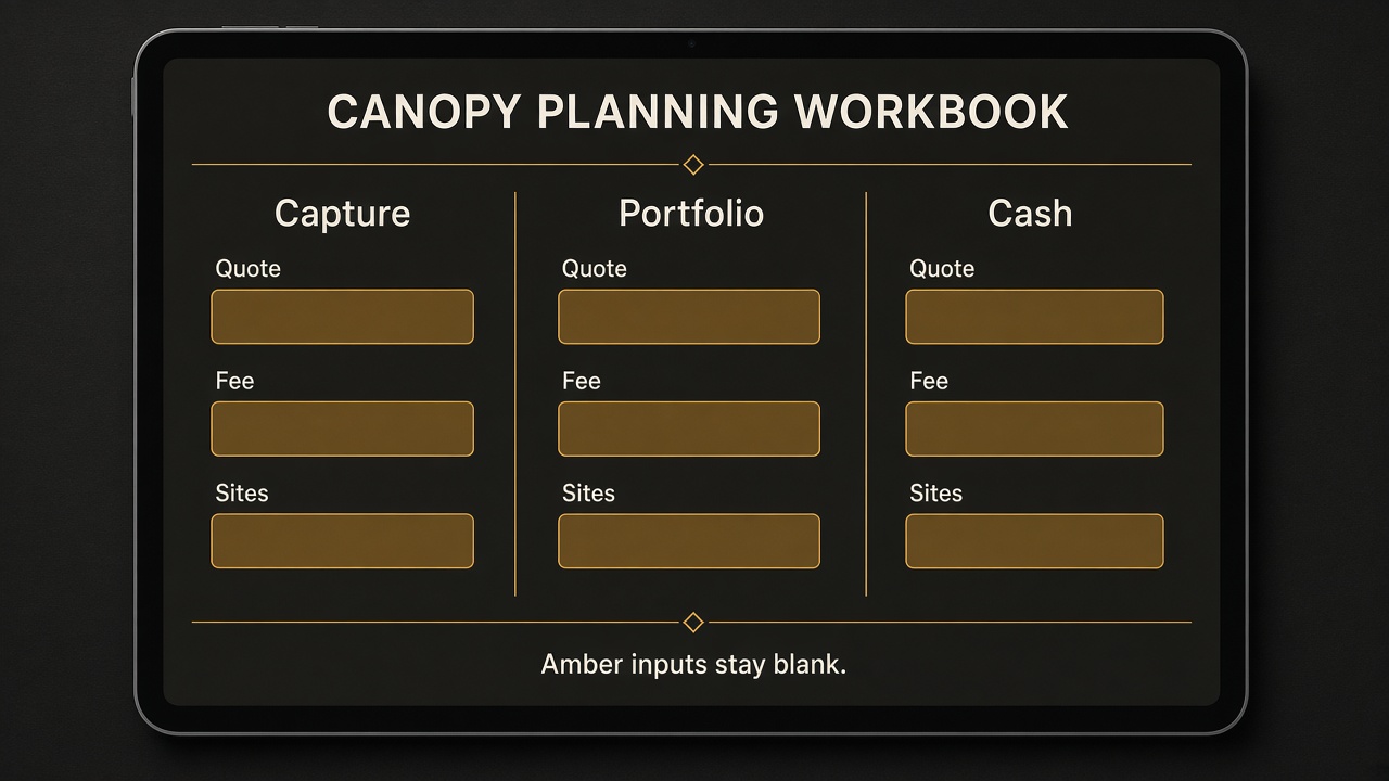 Canopy planning workbook interface.